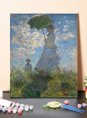 数字油画莫奈撑阳伞的女罂粟彩绘解闷手工画画填色油彩画