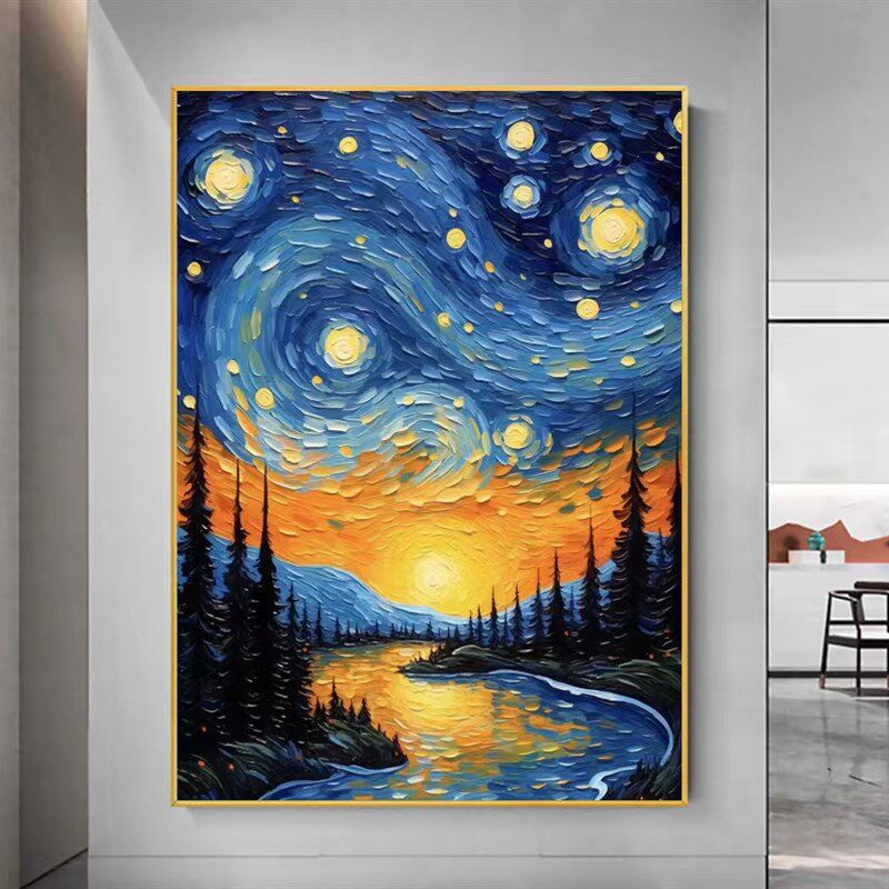 大芬村手绘油画梵星空抽象现代客厅落地画玄走廊卧室挂画