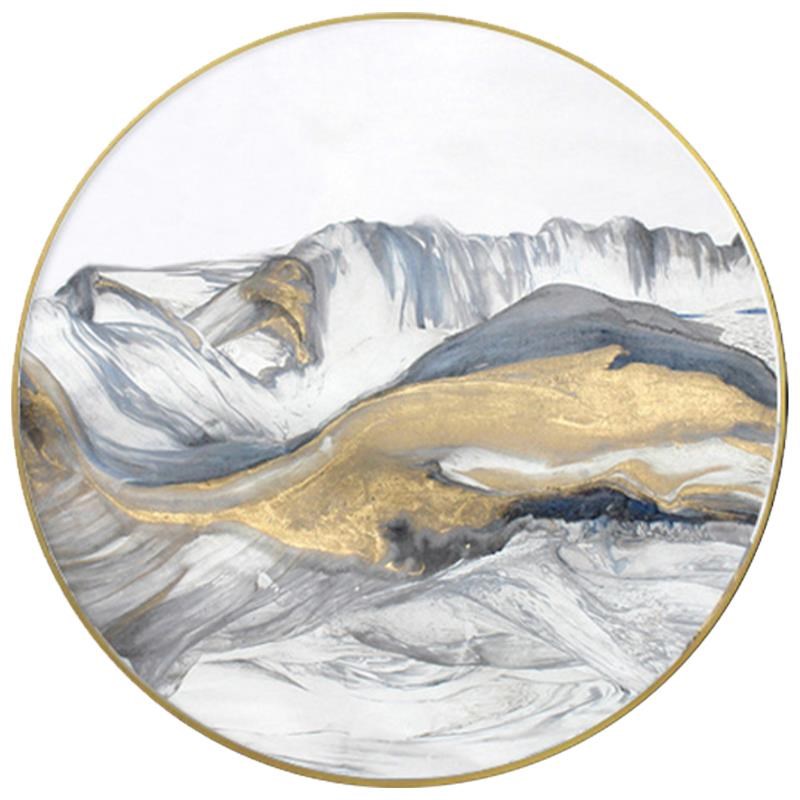 览山新中式圆形晶瓷画卧室客厅沙发背景墙挂画抽象入户玄关装饰画图片