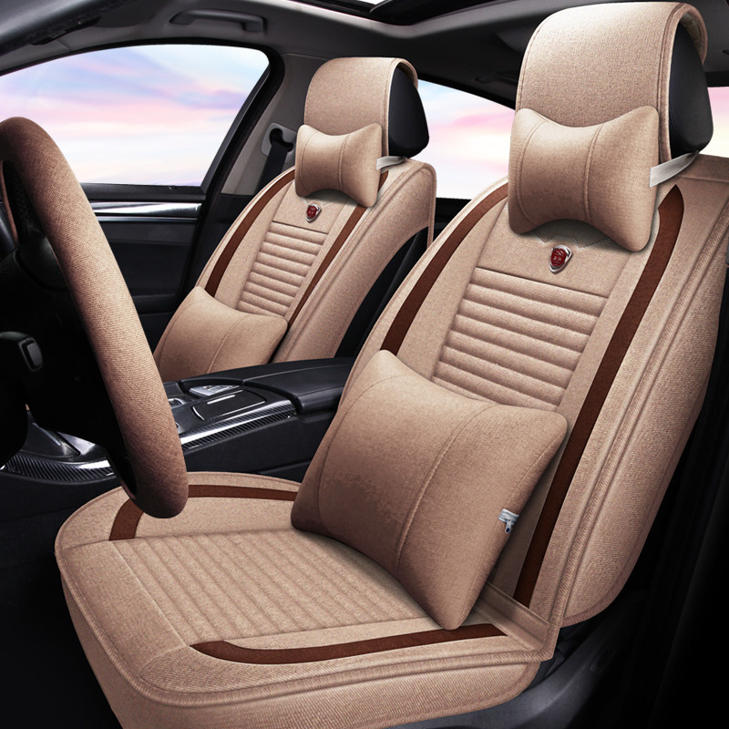 四季汽车内布艺座全装饰车上用品五件座垫卡通全包坐垫夏季