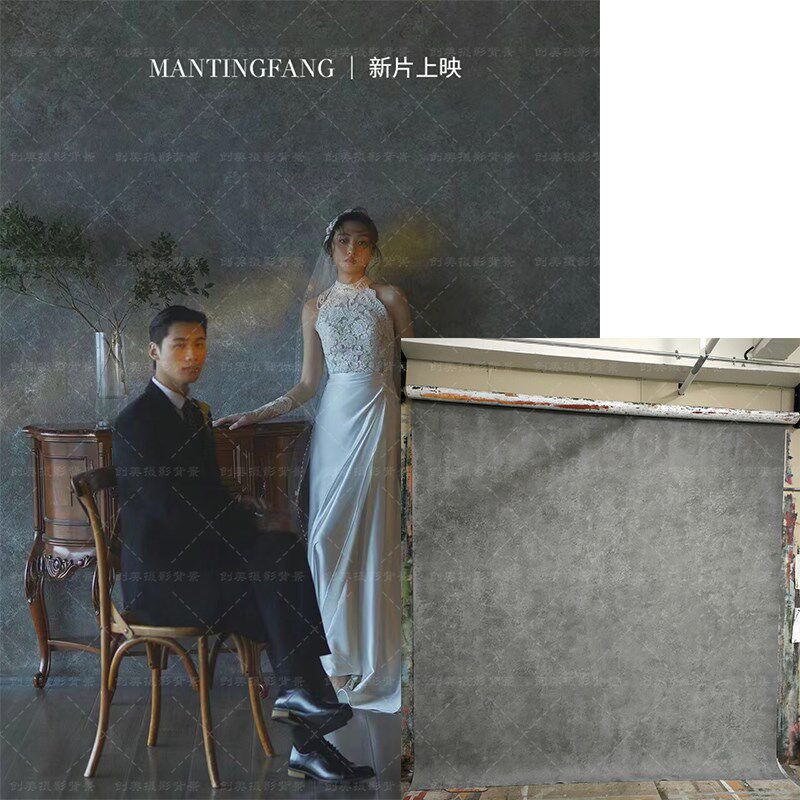 影楼婚纱白色水泥墙手绘背景布手工制作油画背景布室内韩风背景