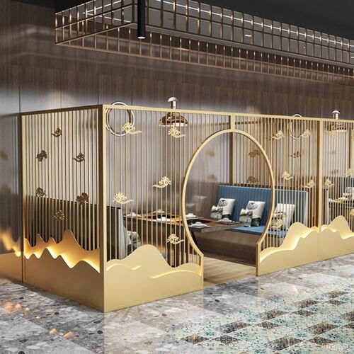 新铁艺包厢饭厅饭店火锅烧烤店包间屏风金属拱门围挡