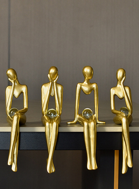 金色树脂物玻璃球点缀饰品创意坐姿艺术造型桌边隔板装饰品