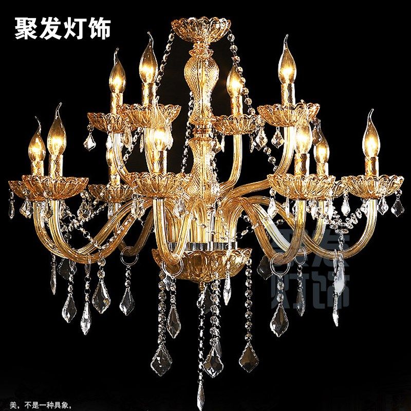 欧式水晶客厅灯水晶灯卧室灯具大厅琥珀干邑色蜡烛灯