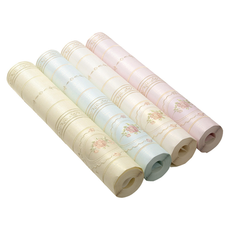 欧式立体田园碎卧室客厅婚房院壁纸温馨房间竖条纹浮雕墙纸