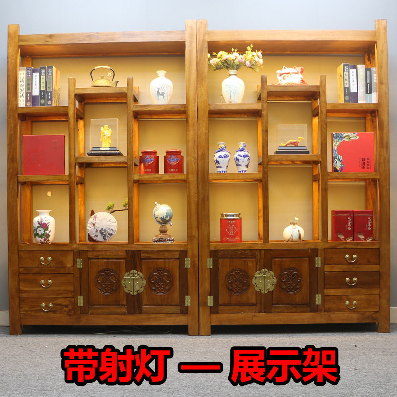 老船木博古架茶叶带展示柜客厅办公室书架古董