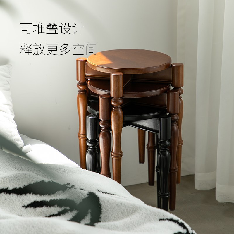 实木叠放设计师创意中古客厅省空间边几凳