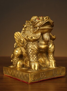 铜貔貅一对纯黄铜单角方底皮丘客厅店铺业装饰店铺聚财