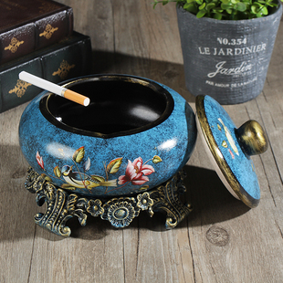 欧式复古陶瓷大号带盖烟灰缸现代创意奢华客厅装饰茶几