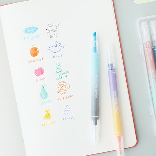 韩国livework时尚渐变色笔杆创意头色荧光笔绘画涂色笔十色装
