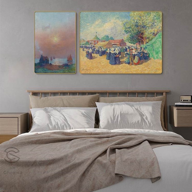 法式复古床头背景装饰组合画花卉风景艺术壁画民宿酒店简约挂画图片