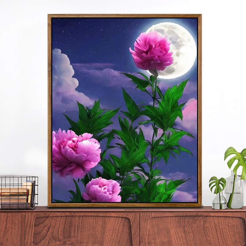 数字油画diy填充牡丹花卉欧式客厅装饰画手绘减压手工填色油彩画图片