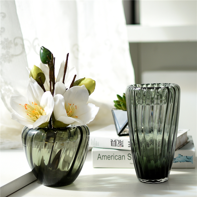 简约现代地中海风手工制作玻璃花瓶婚房样板间软装饰品插鲜花器皿