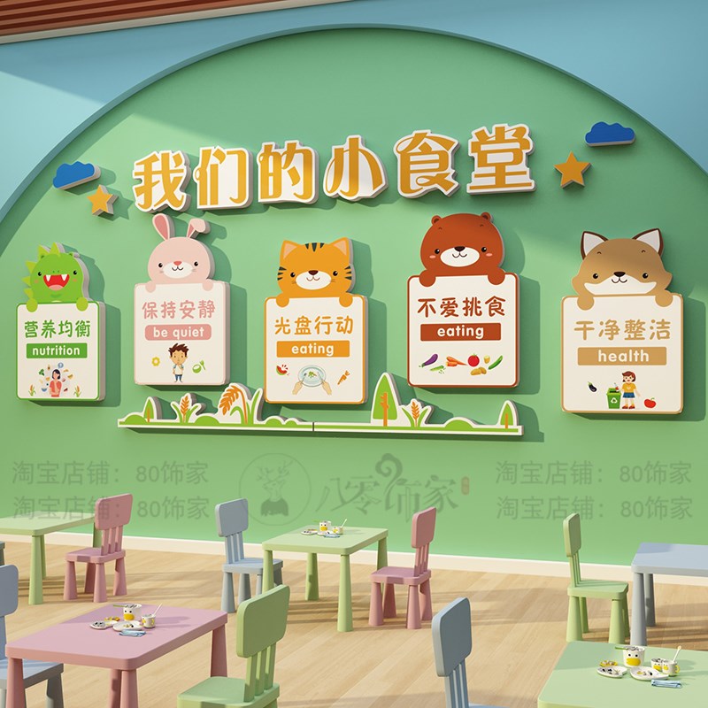 午托管班墙面装饰布置食堂文化墙贴小饭桌餐厅环创幼儿园主题成品
