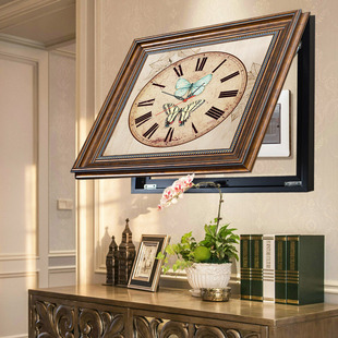 欧式电表箱装饰画钟表推拉遮挡箱电闸饭厅沙发背景壁画客厅挂画