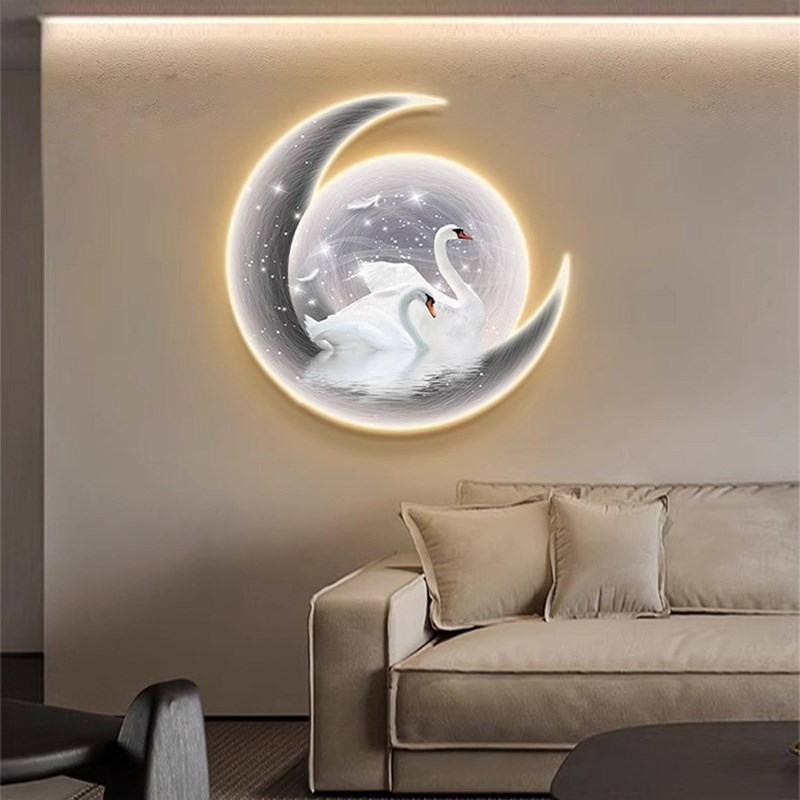 带灯22新款床头画卧室装饰画天鹅温馨婚房LED氛围灯画高级挂画