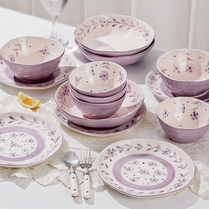 好看的陶瓷米饭碗家用5寸吃饭的碗清新餐具盘子碗装in紫色的碗