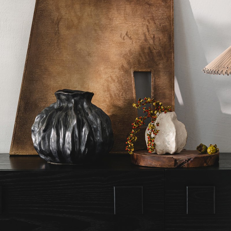 润家家居侘寂风陶瓷矮花瓶样板间高级感装饰摆件复古异形小花器