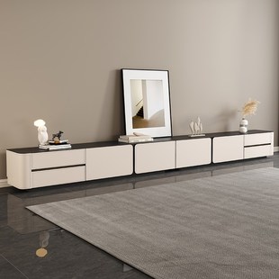 极简马鞍皮加长3米电视柜落地现代简约家用大小户型储物地柜 意式