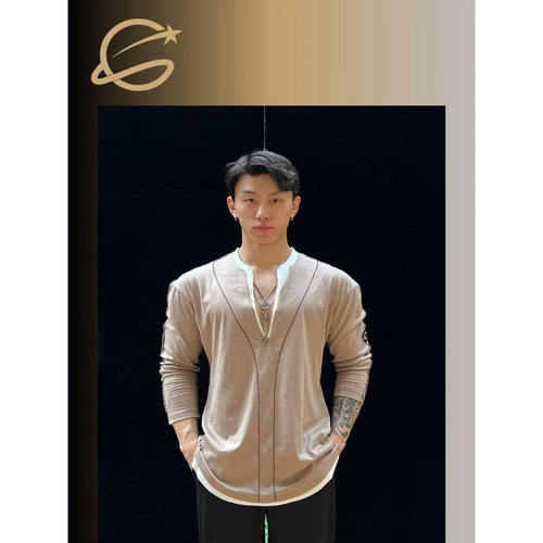 Cold Star舞服成人男士拉丁舞练功服长袖v领上衣国标考级训练服