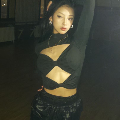 Cold star舞服拉丁舞成人女士练功服黑色漆皮钻边裤子表演训练服