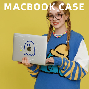 后浪碼 適用macbookair保護套M4蘋果電腦保護殼macbook保護殼macbookpro電腦殼M3筆記本13寸M2可愛 頭×小幽靈