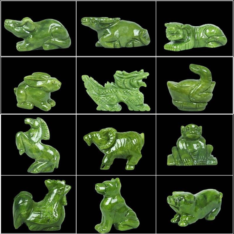 青玉十二生肖全玉石狗鼠铜牛鸡蛇马虎兔龙羊猴猪工艺品送礼