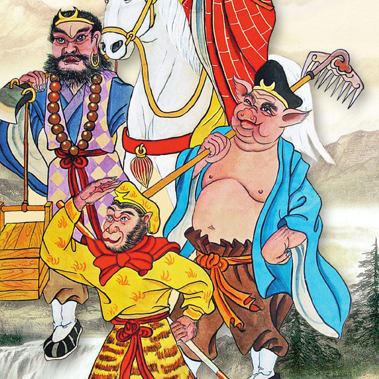唐僧师徒西天取经图画像挂画 西游记孙悟空神像水陆画 丝绸卷轴画
