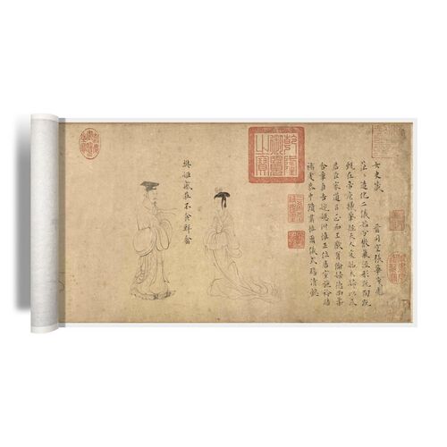 顾恺之国画女史箴图卷(宋白描摹本)全卷原大复制品手裱