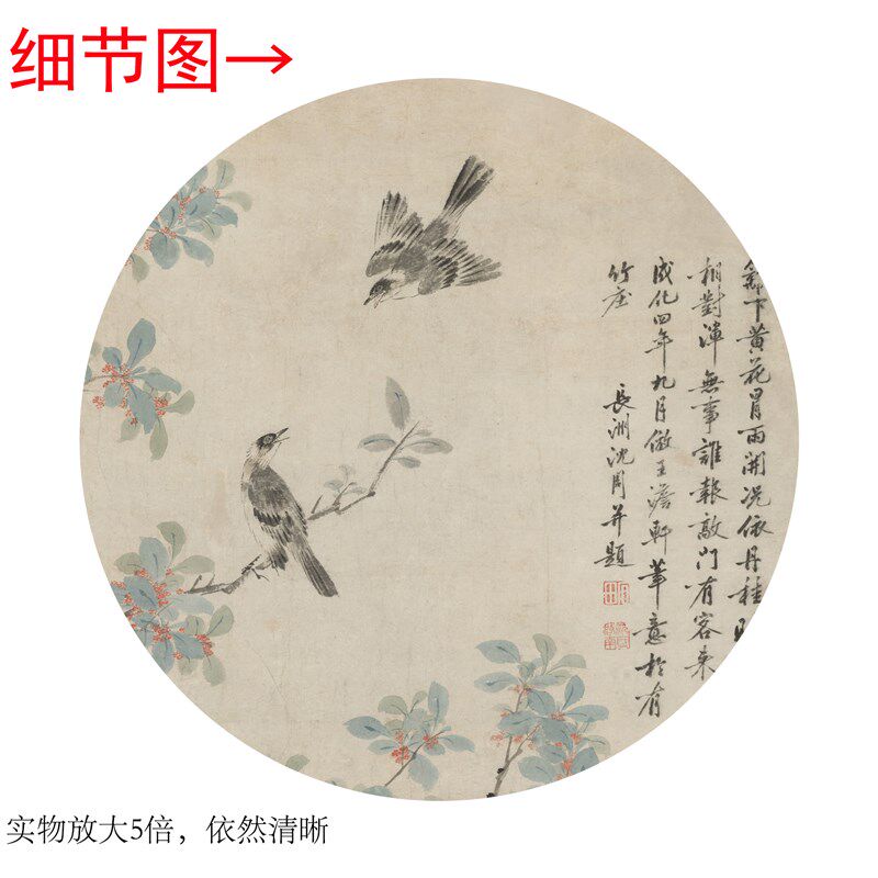 明沈周黄菊丹桂图客厅书房茶室饰画挂画玄关水墨卷轴
