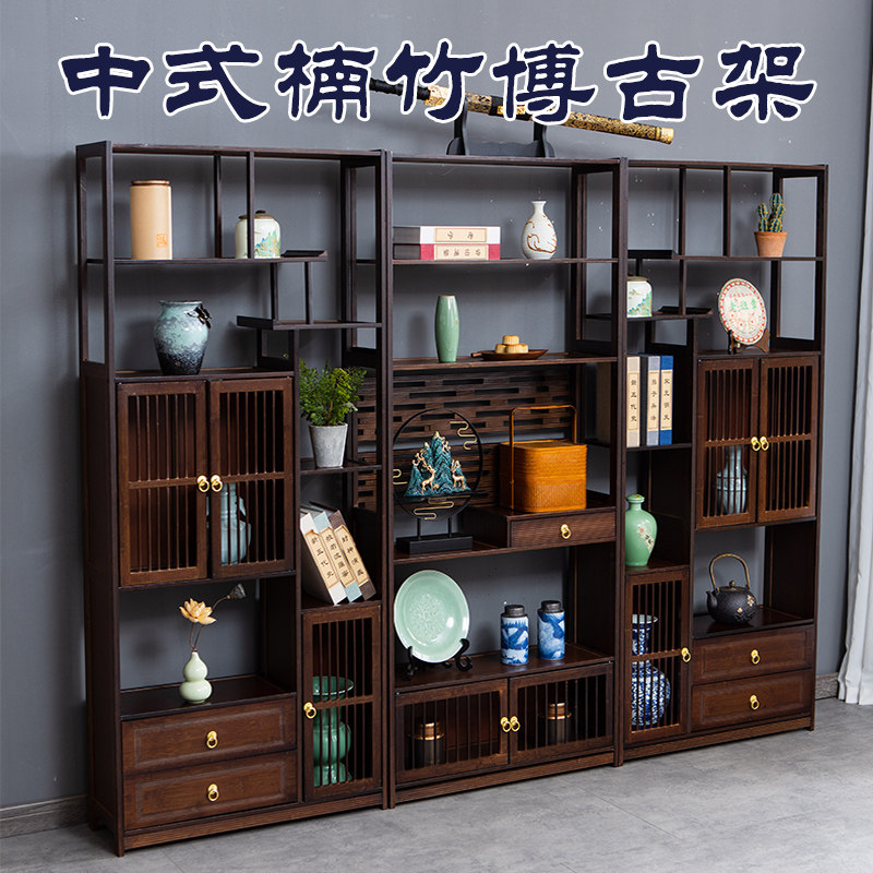 新博古架茶室客厅实木多宝阁古董茶叶展示柜子