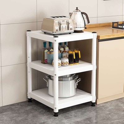 白色厨房置物架落地三层微波炉烤箱多功能储物货架锅具收纳架家用