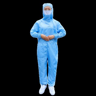防静电百级无尘服网格连身斜侧拉炼连帽全身防尘防护衣洁净工作服
