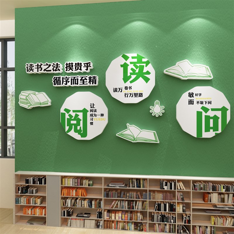 图书角绘本馆墙面布置自习览室书吧装饰班级文化阅读区教室环创贴