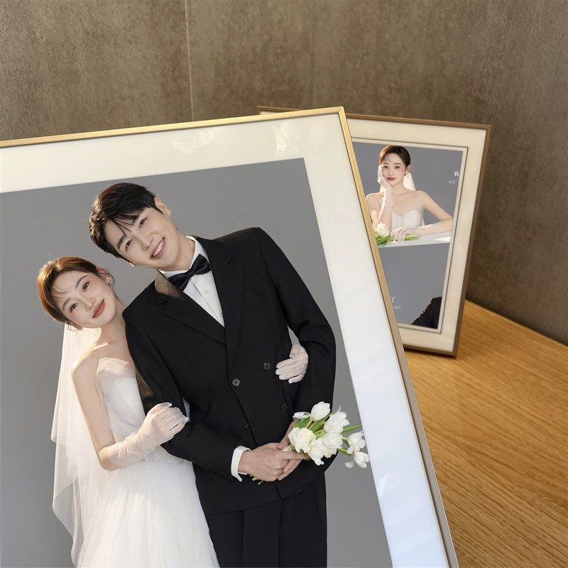 婚纱照窄边相框摆台级感结婚洗照片做成桌摆宝免费修图