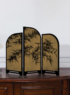 墨竹新屏风桌面中古风创意玄关摆画茶桌摆台装饰画