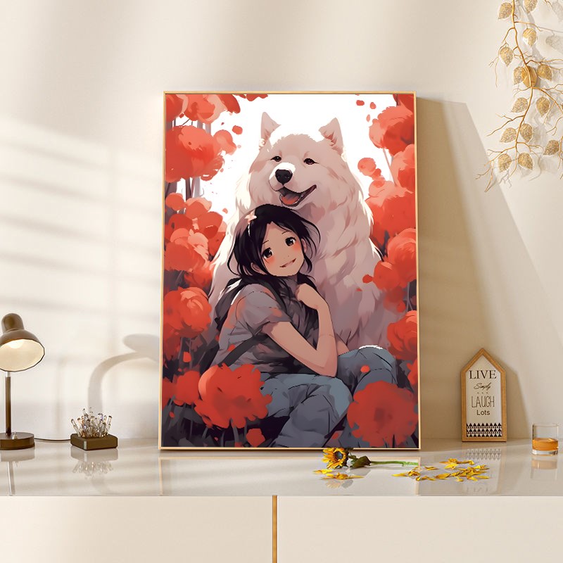 萨摩耶卡通可爱狗狗装饰画沙发背景墙画创意动物挂画儿童玄关房画图片