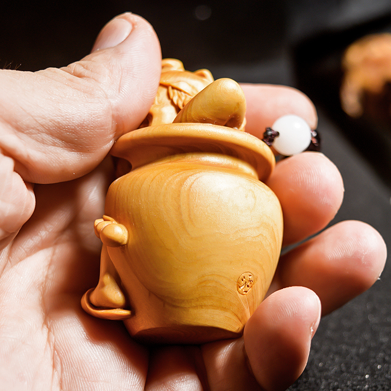 小叶黄杨木雕刻手把件《醉酒济公》男女挂件实木文玩手工艺礼品