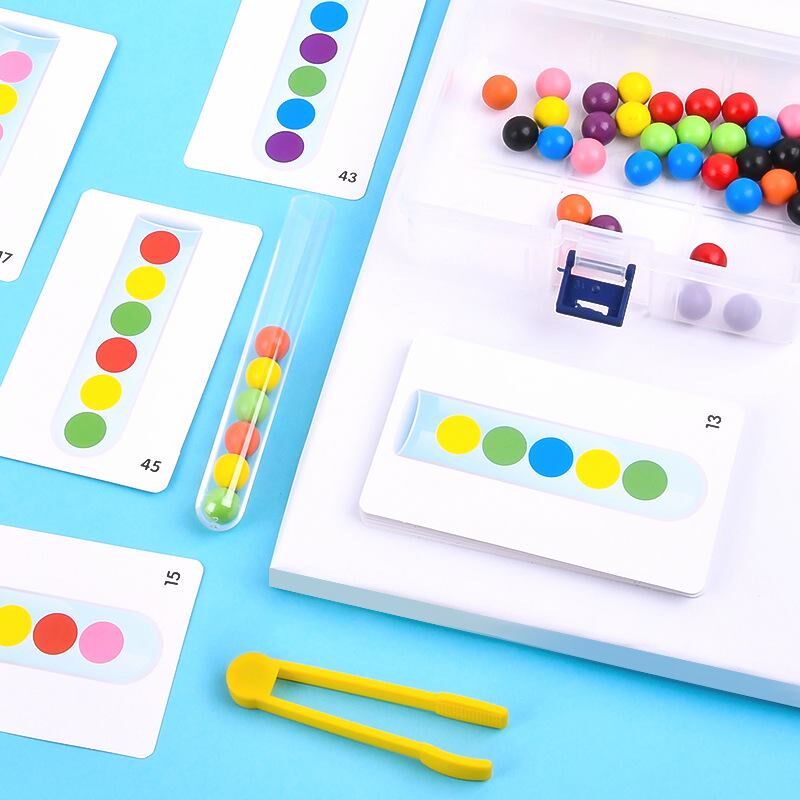 宝宝夹珠子毛球试管颜色配对认知手部精细动作训练教具店