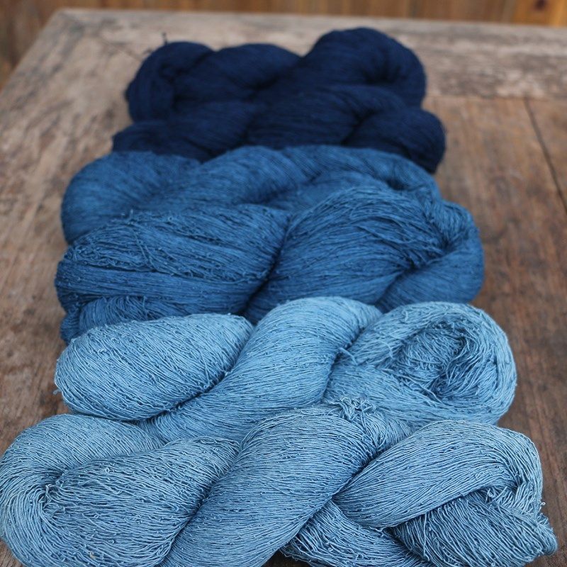 倚山人蓝染lue老织布机用线 棉线刺子绣线粗线手工植物草木染色