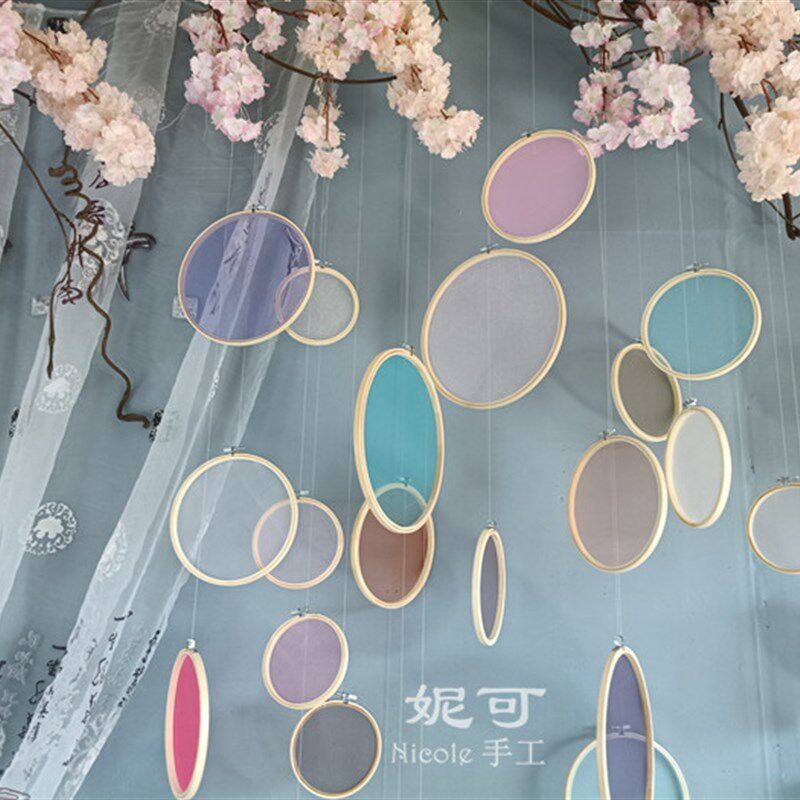 播背景墙壁挂饰彩纱圆形挂件橱幼儿园美陈环创婚礼布置吊饰