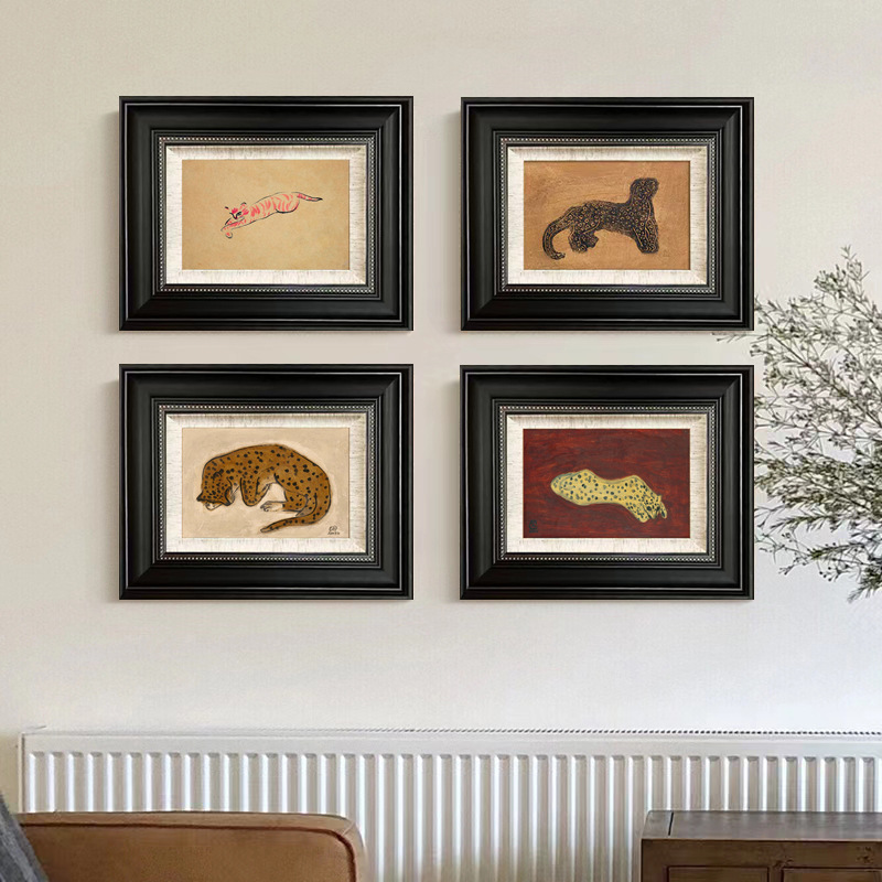 金钱豹装饰画法式现代艺术设计师中古挂画客厅餐边柜卧室玄关壁画