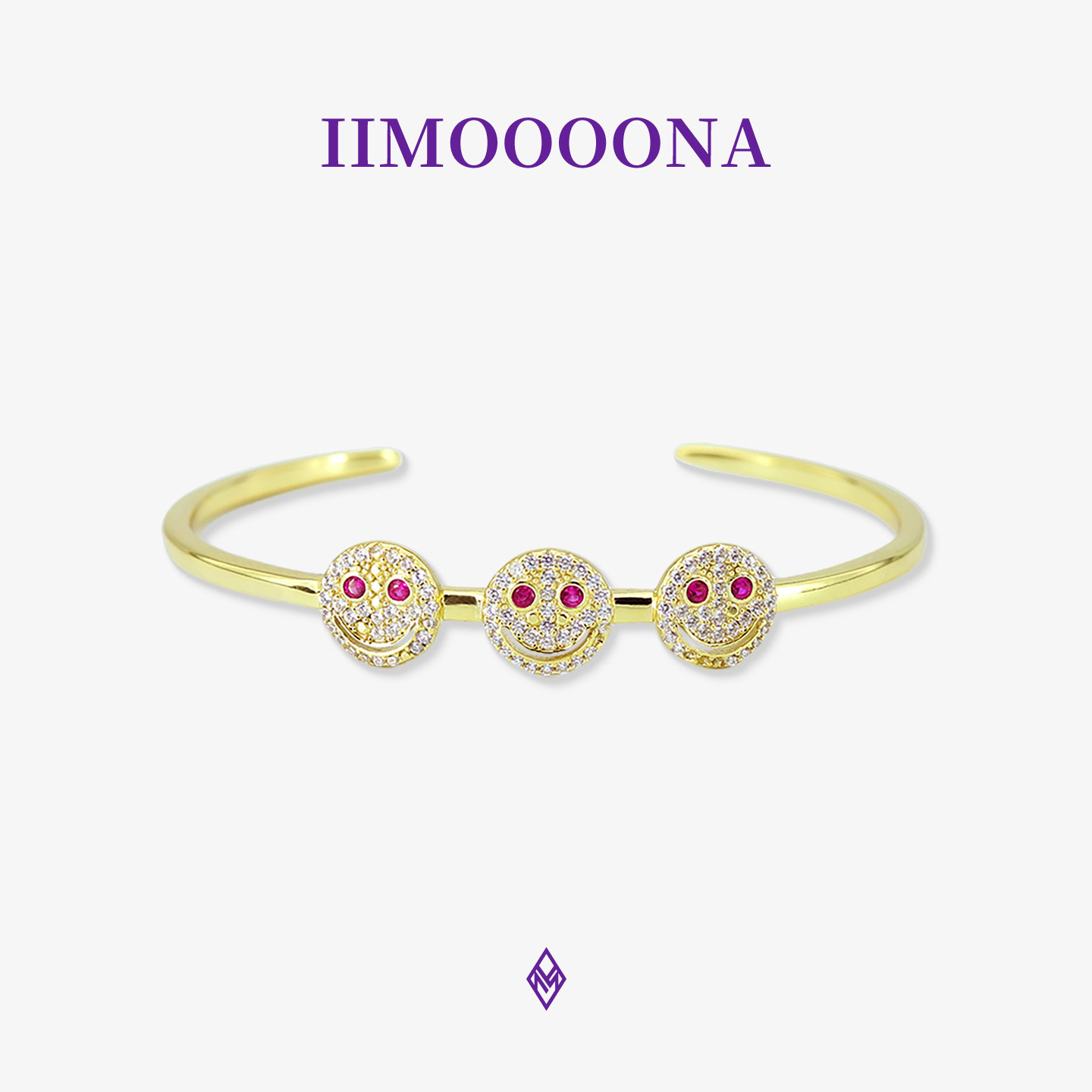 Eyefunny风格三笑脸手镯S925银镀金纯手工轻奢个性可调节百搭手环