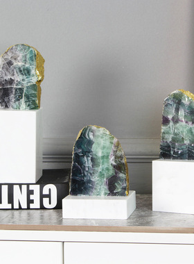 现代样板房售楼处北欧天然水晶石萤石轻奢摆件家居软装饰品工艺品