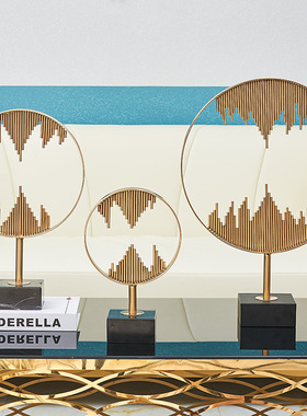 美式轻奢铁艺大理石摆件高级感创意客厅办公室装饰造型工艺品