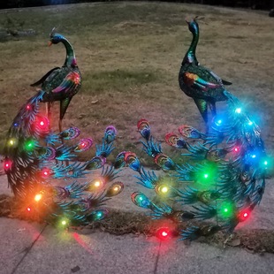 户外奢华装 饰灯摆件欧美庭院别墅小花园造景观雕塑动物铁艺大孔雀