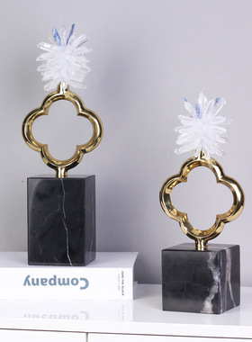 新中式软装黄铜四叶花水晶摆件客厅酒柜售楼处玄关装饰品乔迁礼品