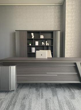 现代老板裁办公轻奢大班台简约板式经理室主管办公总桌灰色桌系列