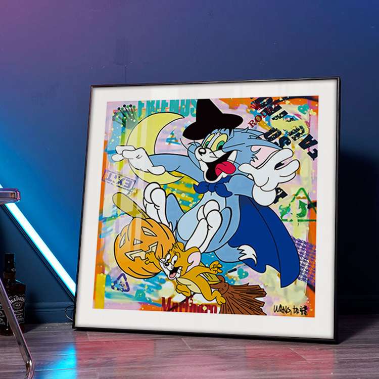 王加诺版画潮玩店潮流装饰画猫和老鼠时尚挂画网红直播背景墙面图片