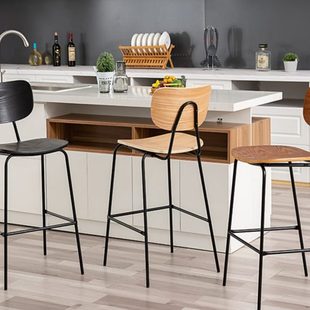 吧椅 北欧轻奢吧台椅现代简约靠背家用皮艺酒吧椅子咖啡厅铁艺时尚
